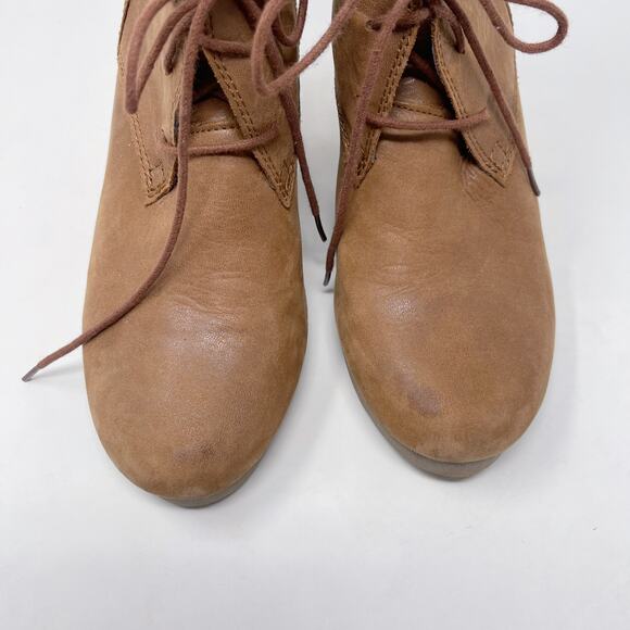 Lucky Brand Womens 8.5 Tan Suede Taheeti Lace Up Wedge Booties Leather Heel - Picture 10 of 13